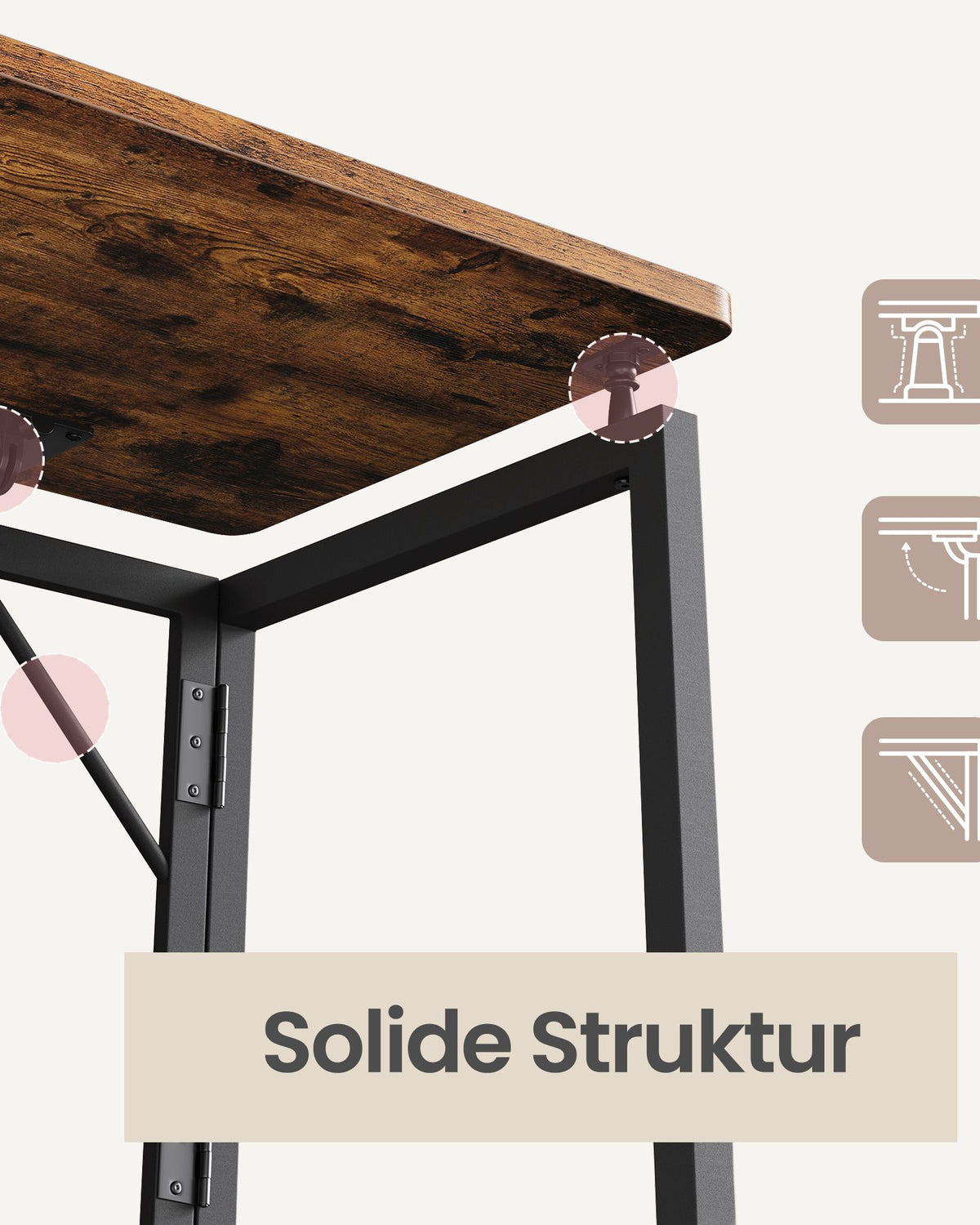 Klappbarer Schreibtisch 80 cm - Computertisch Mit Abgerundeten Ecken - Für Homeoffice