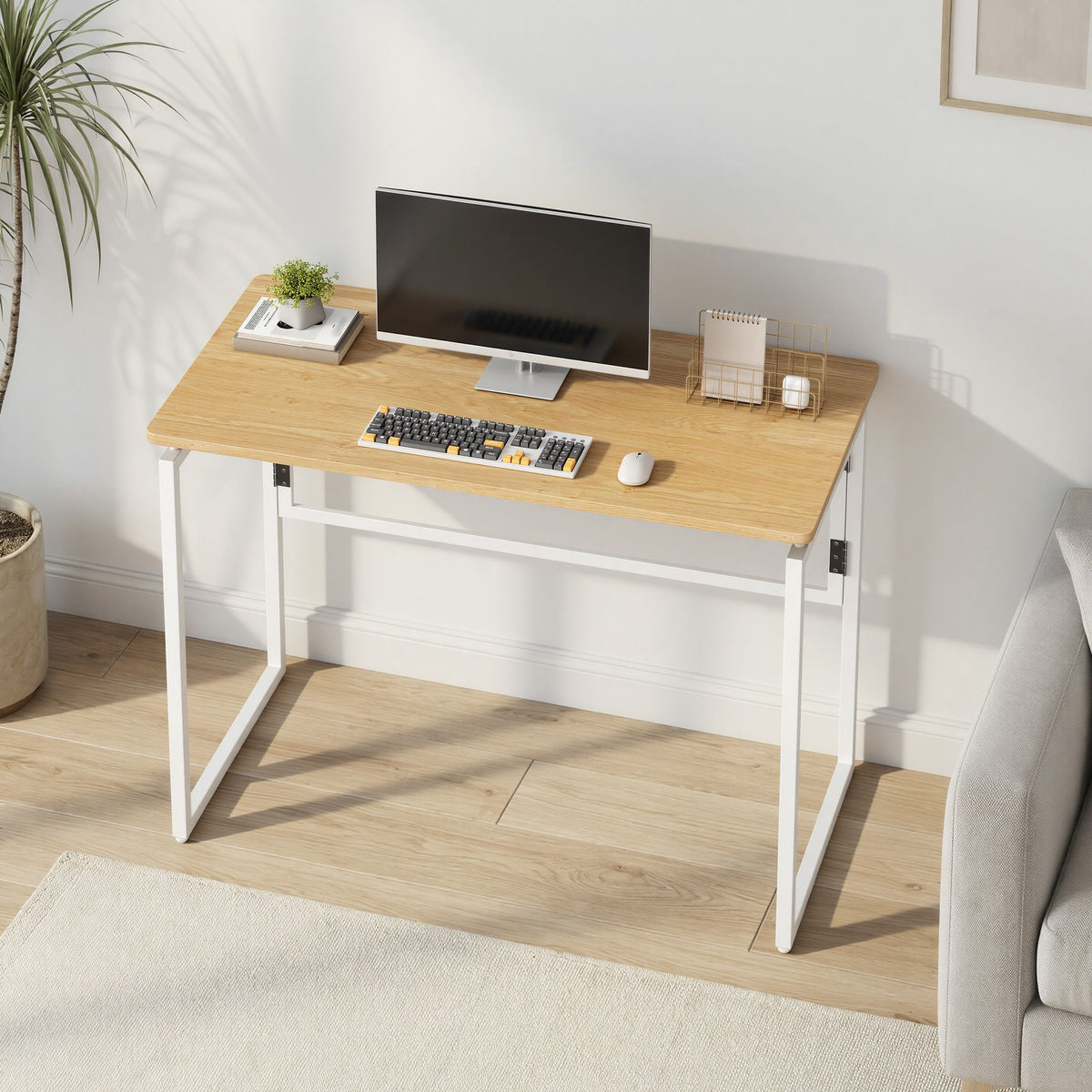 Klappbarer Schreibtisch 100 cm - Computertisch Mit Abgerundeten Ecken - Für Homeoffice