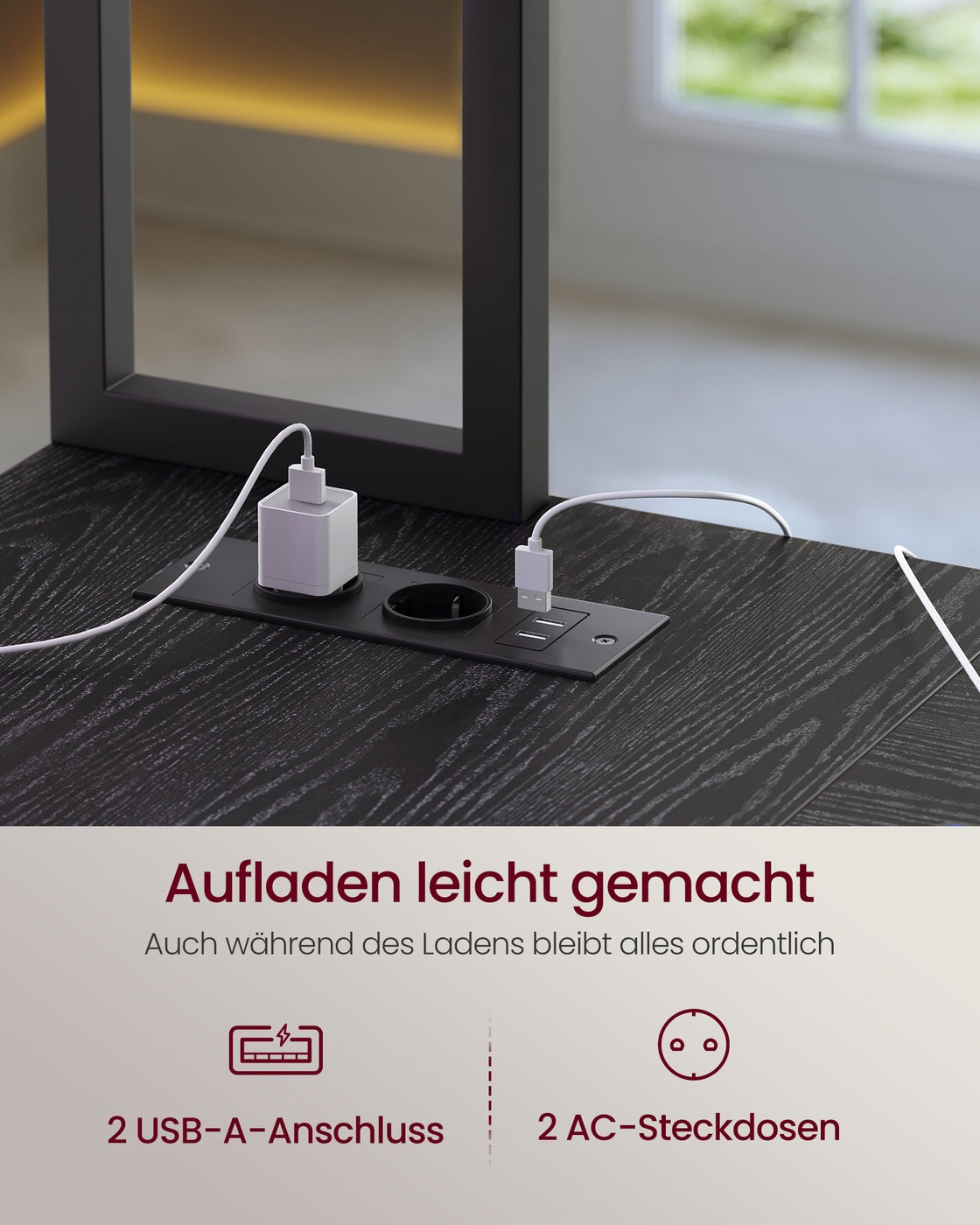Eckschreibtisch Mit LED-Beleuchtung Und Steckdosen - L-Förmig - Mit Ablagefach Und Schubladenschrank