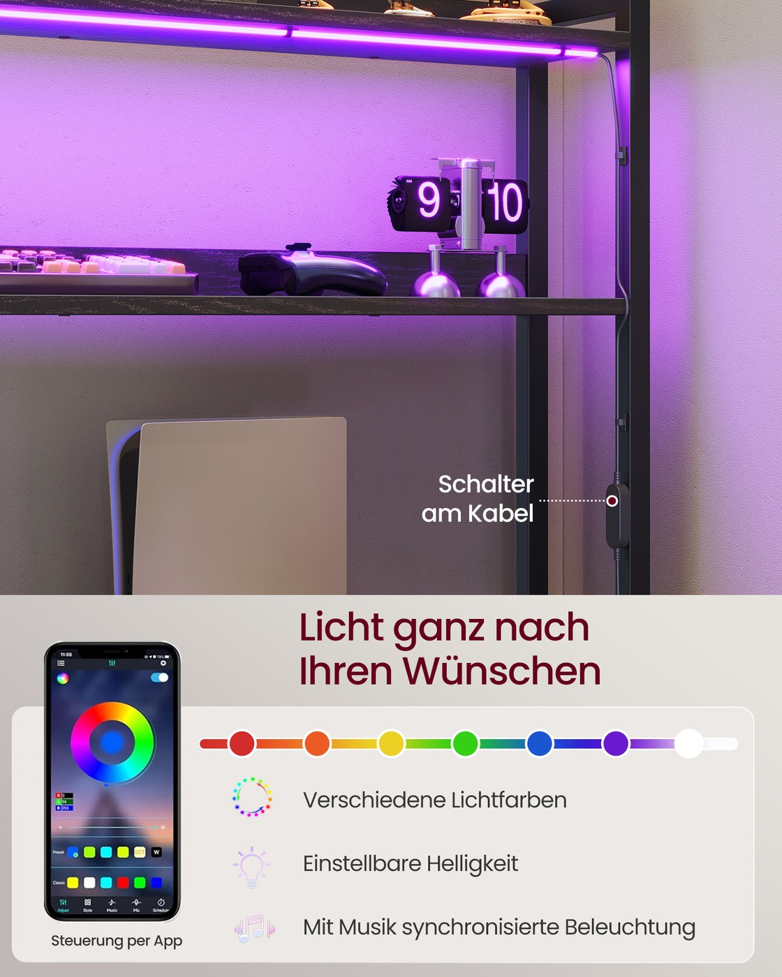 Eckschreibtisch Mit LED-Beleuchtung Und Steckdosen - L-Förmig - Mit Ablagefach Und Schubladenschrank