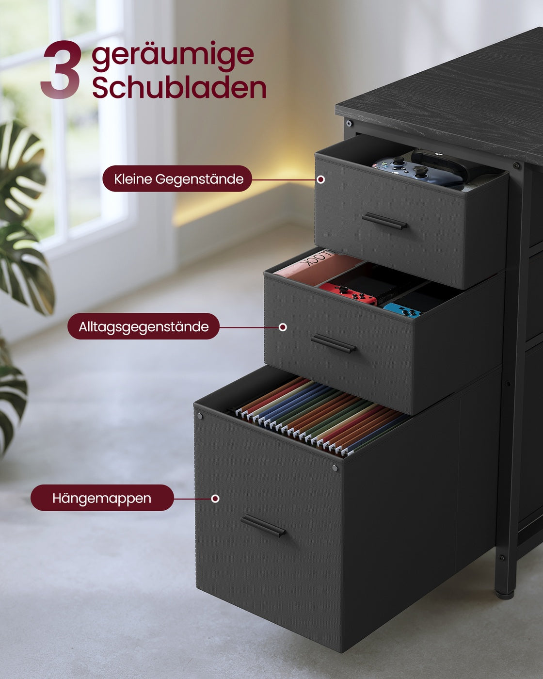Eckschreibtisch Mit LED-Beleuchtung Und Steckdosen - L-Förmig - Mit Ablagefach Und Schubladenschrank