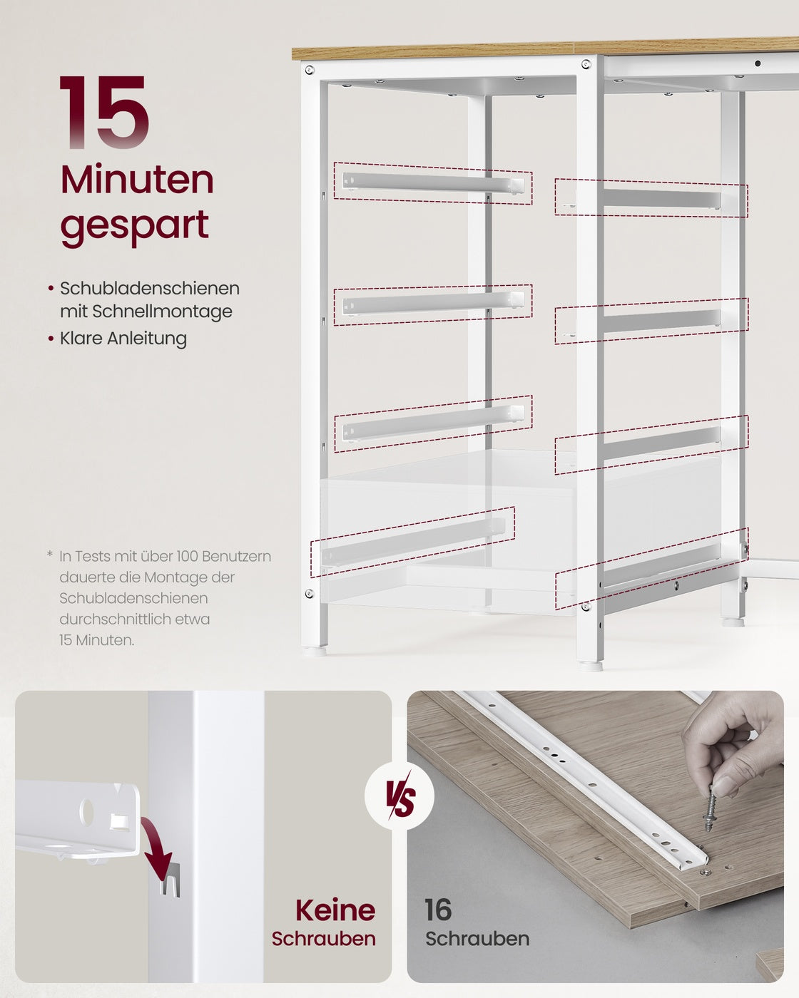 Eckschreibtisch Mit Steckdosen Und USB - L-Förmig - Mit Monitorständer Und Schubladenschrank