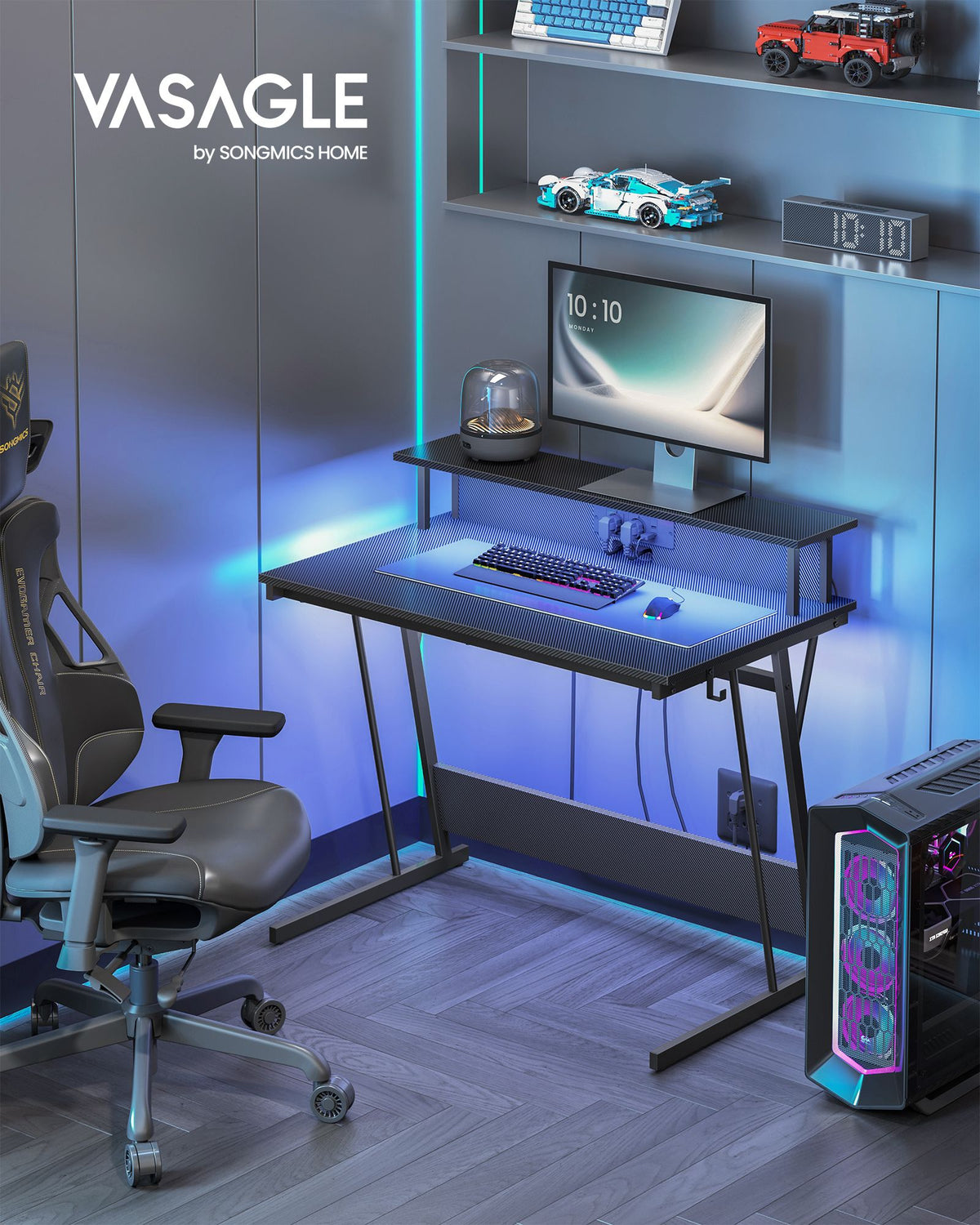 Gaming Schreibtisch mit LED - Gaming Tisch mit Steckdose und USB-Anschluss