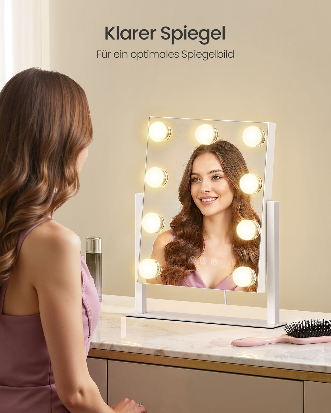 Schminkspiegel - 9 LED-Lampen - Mit USB-Ladegerät Und Touch-Bedienung
