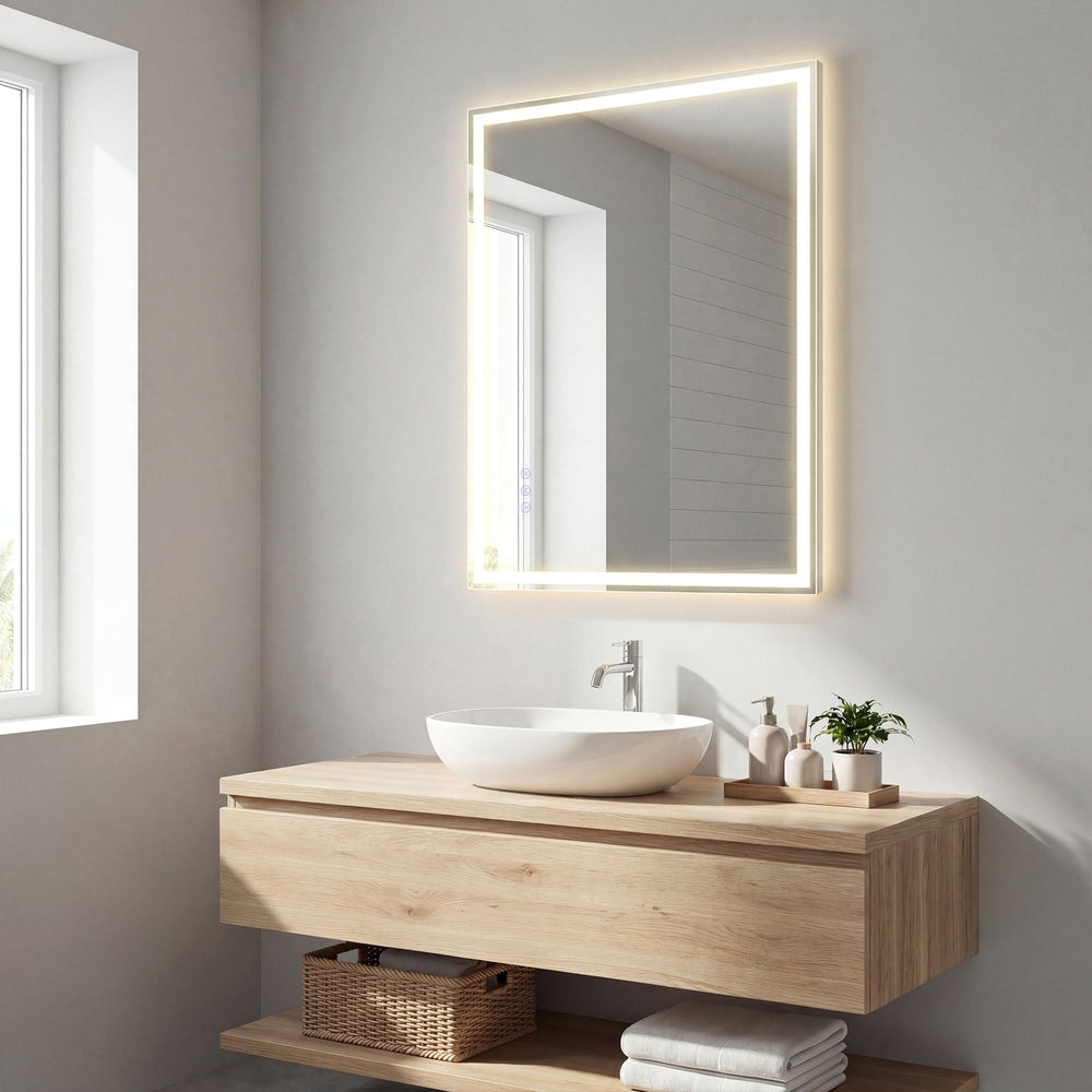 Badspiegel mit LED-Beleuchtung – Dimmbar – Rechteckig – 2 Größen – für Badezimmer & Schminkecke