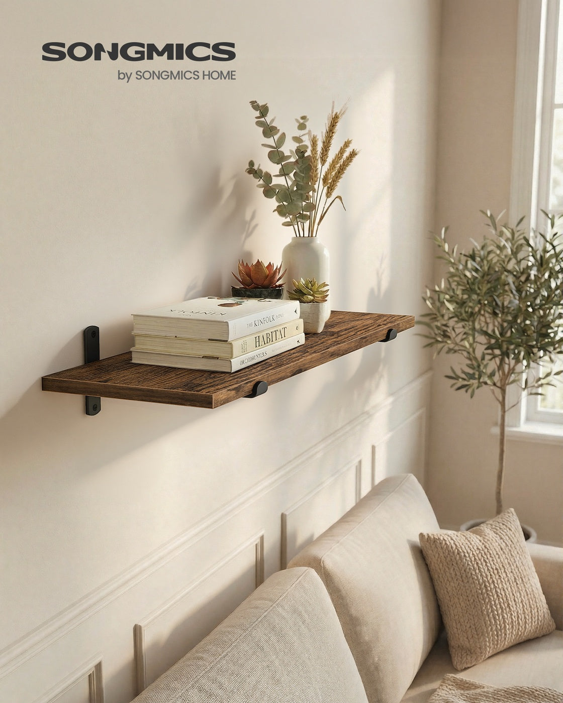 Wandregal 20 x 60 cm - Schwebendes Regal In Holzoptik - Bis Zu 10 kg Belastbar