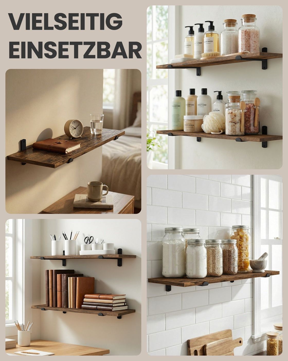 Wandregal 20 x 60 cm - Schwebendes Regal In Holzoptik - Bis Zu 10 kg Belastbar