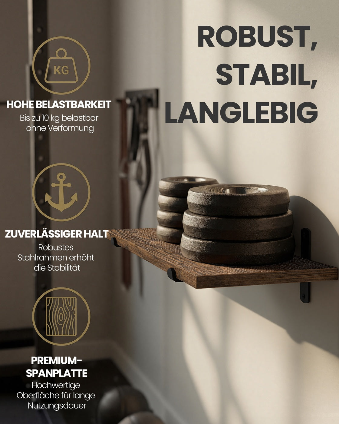Wandregal 20 x 60 cm - Schwebendes Regal In Holzoptik - Bis Zu 10 kg Belastbar