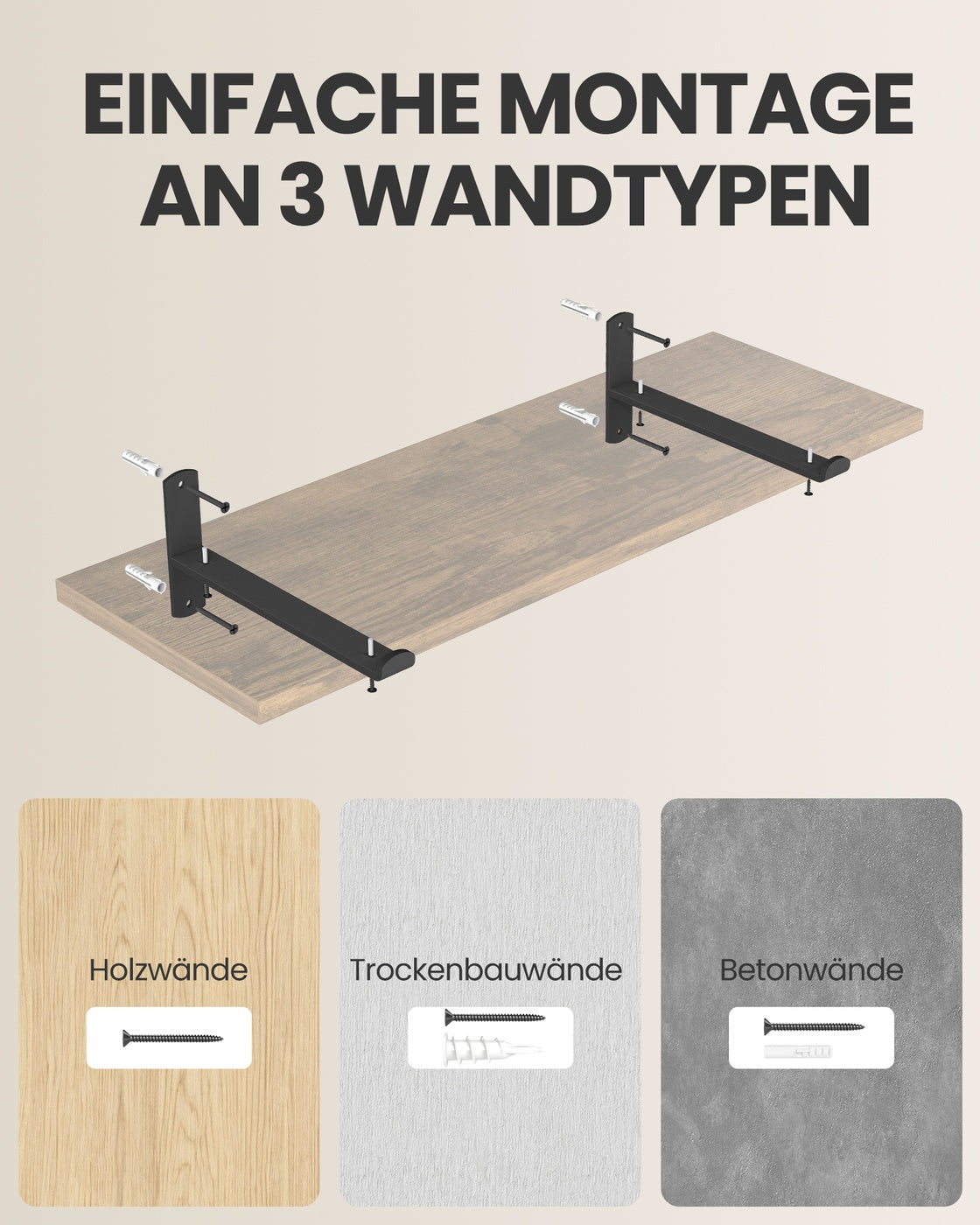 Wandregal 20 x 60 cm - Schwebendes Regal In Holzoptik - Bis Zu 10 kg Belastbar