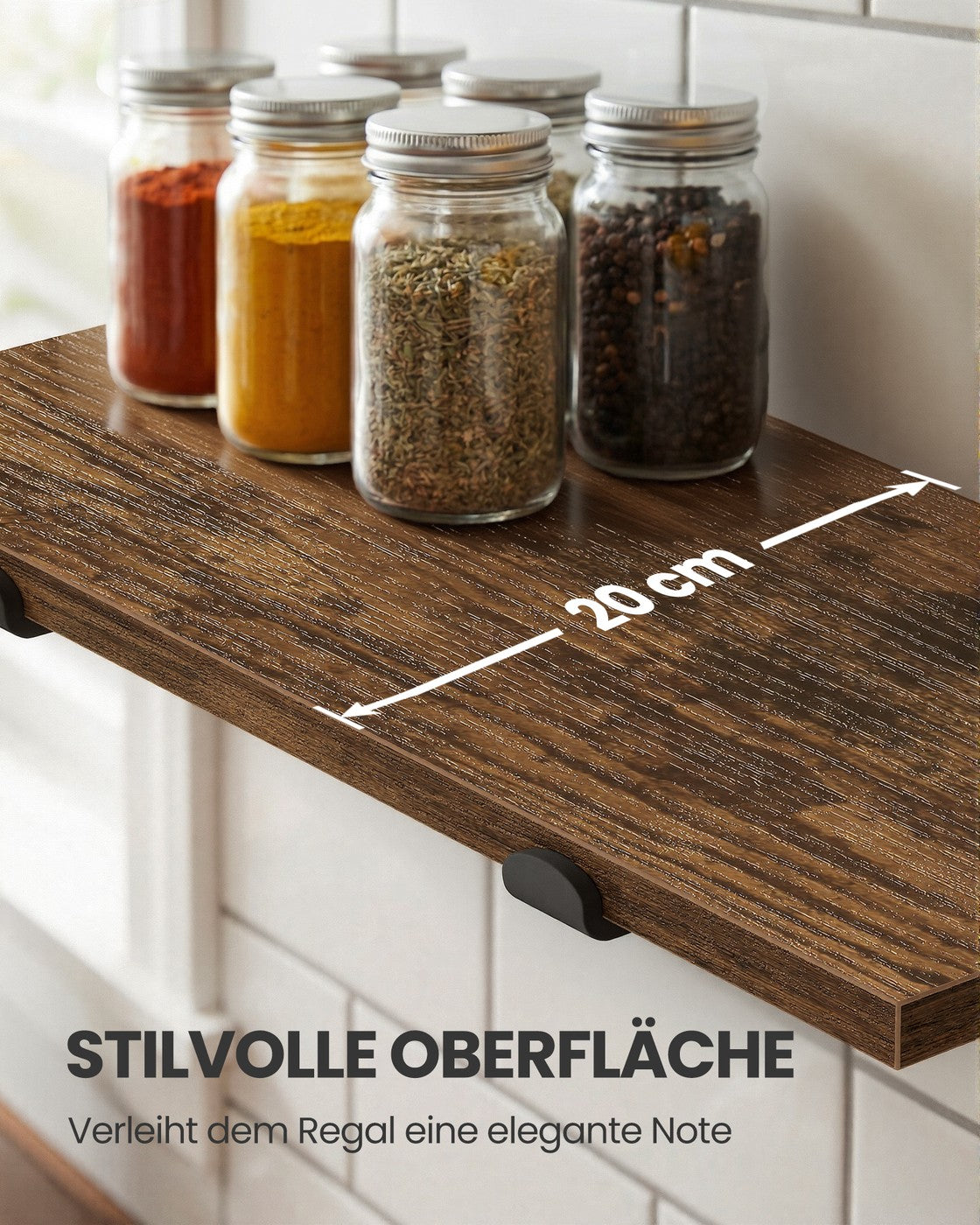 Wandregal 20 x 60 cm - Schwebendes Regal In Holzoptik - Bis Zu 10 kg Belastbar