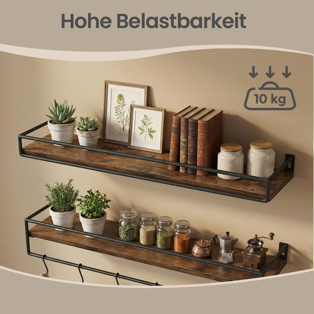 Wandregal 2-teiliges Set - Schwebendes Regal Mit Stange - Für Küche Und Schlafzimmer