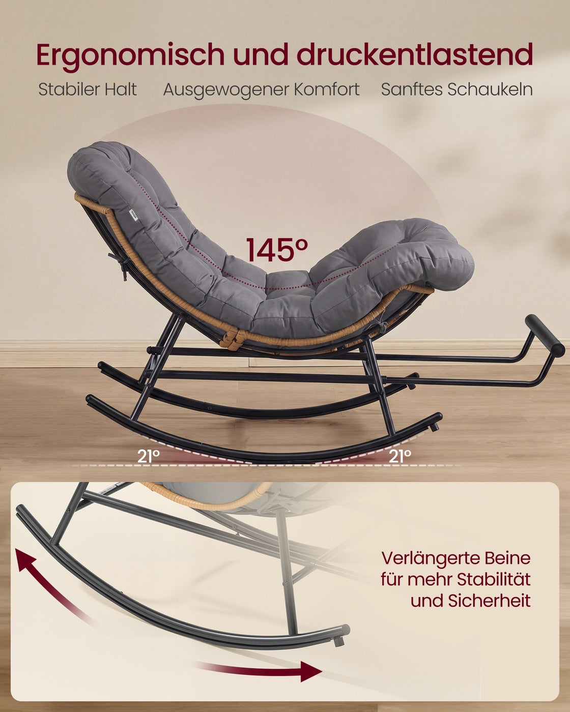 Schaukelstuhl Mit Abnehmbarem Kissen - Bis 136 kg Belastbar - Mit Fußstütze