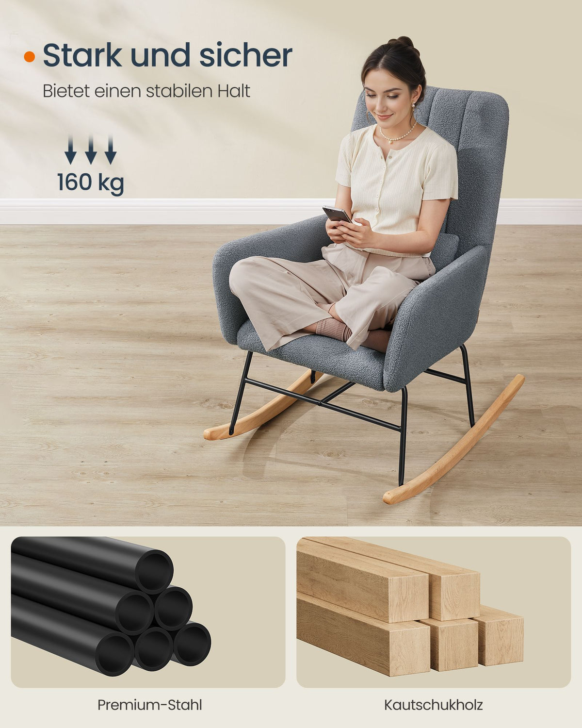 Schaukelstuhl – Bequemer Sessel mit Fleece-Polsterung