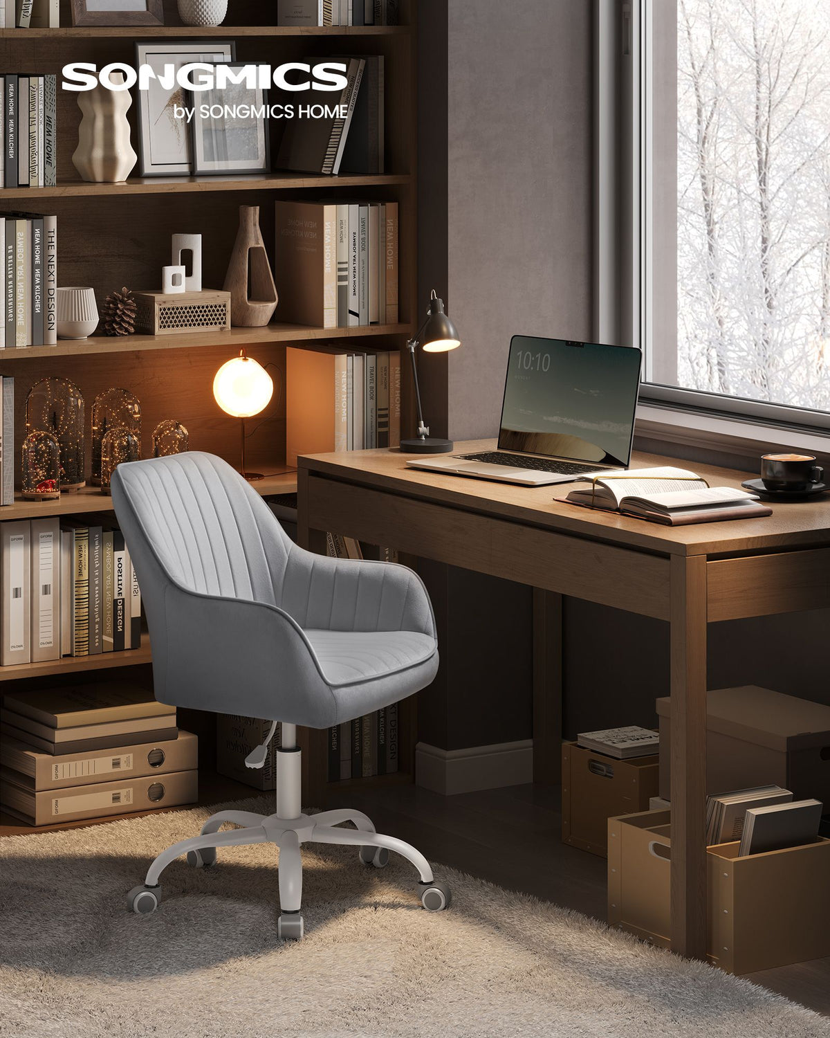 Chefsessel – Drehstuhl – Samtbezug – Höhenverstellbar – Fürs Homeoffice – Gesamtmaße 64 x 62 x (80–90) cm – Sitzhöhe 45–55 cm – Maximale Belastung 120 kg