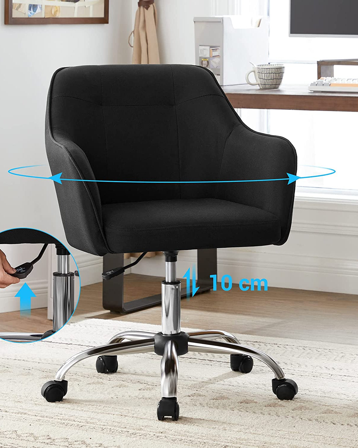 Bürostuhl mit Armlehnen – höhenverstellbar – bequeme Polsterung – 64 cm breit