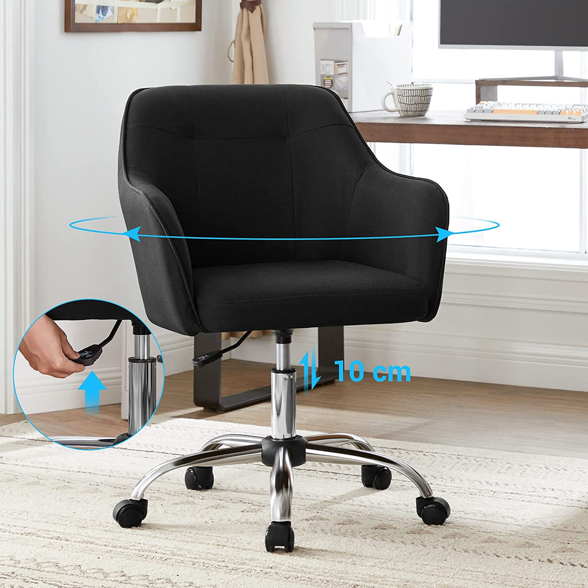 Bürostuhl mit Armlehnen – höhenverstellbar – bequeme Polsterung – 64 cm breit