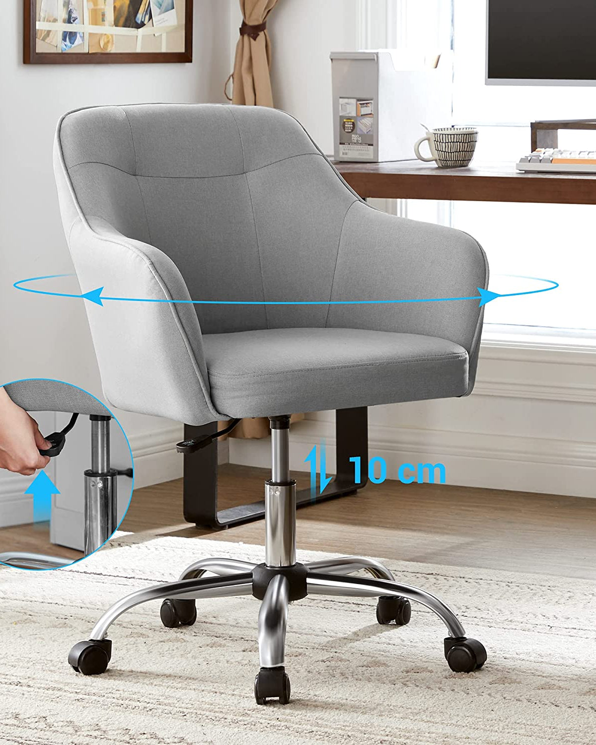 Bürostuhl mit Armlehnen – höhenverstellbar – bequeme Polsterung – 64 cm breit
