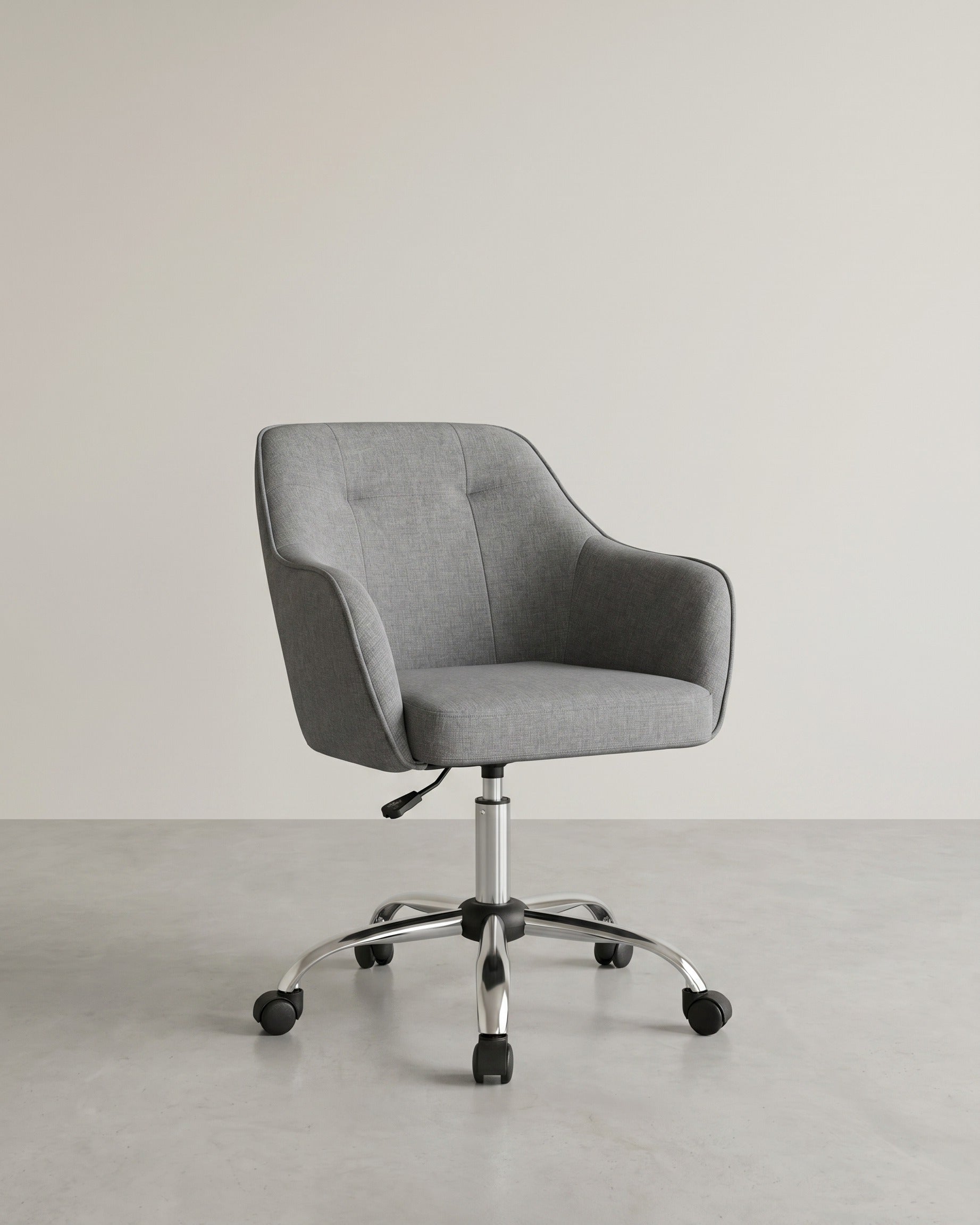 Bürostuhl mit Armlehnen – höhenverstellbar – bequeme Polsterung – 64 cm breit – Grau | Leinen