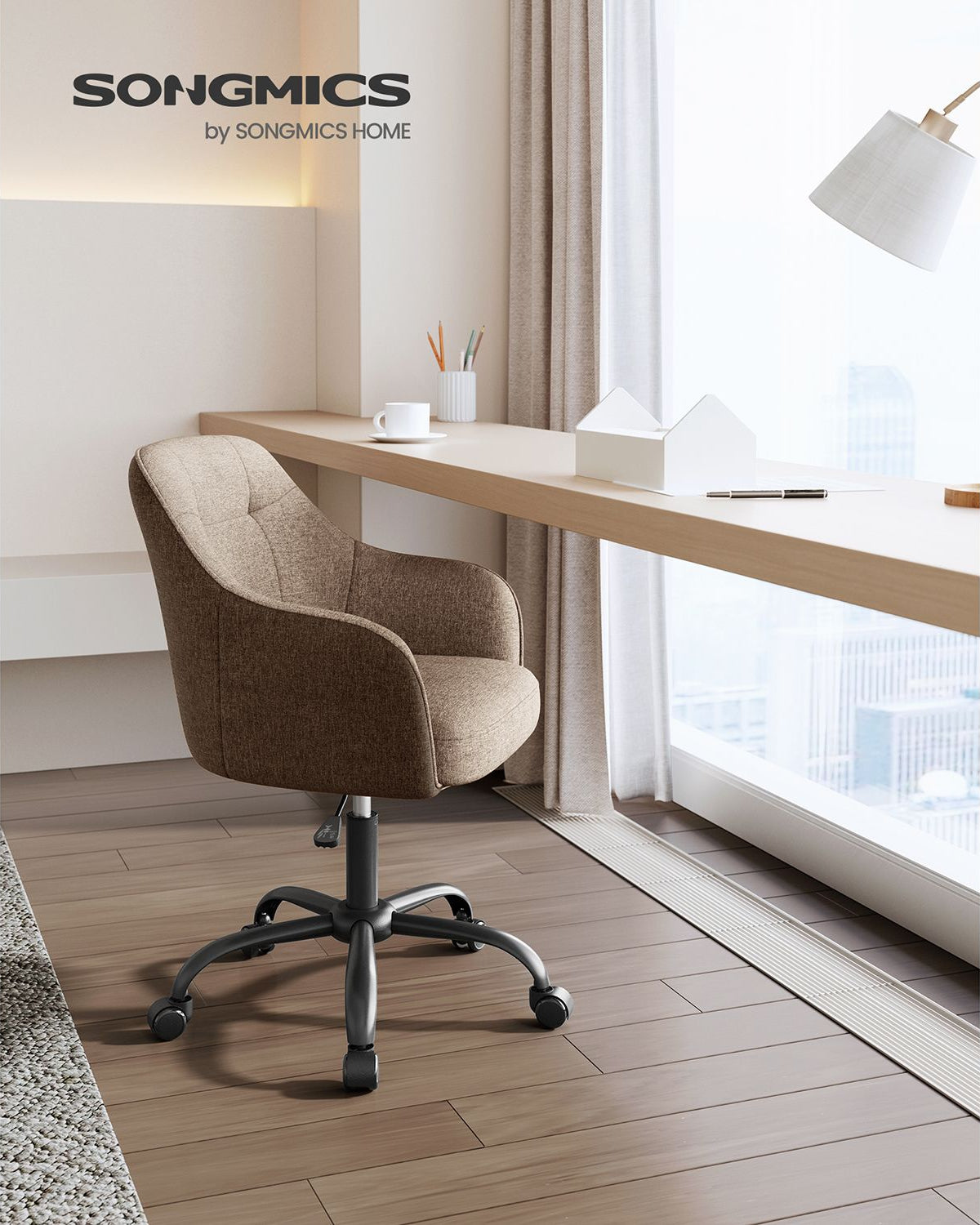 Bürostuhl mit Armlehnen – höhenverstellbar – bequeme Polsterung – 64 cm breit