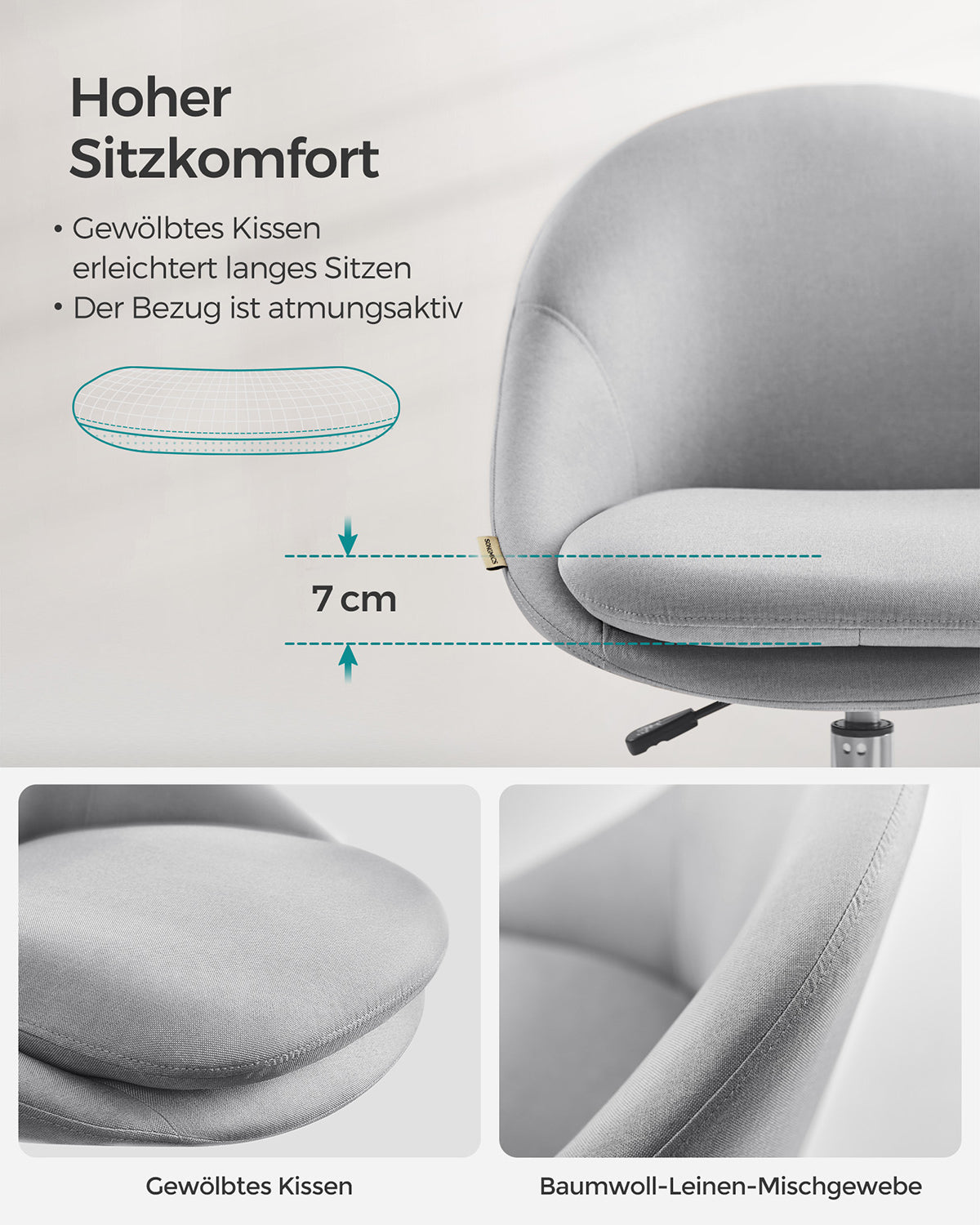 Drehstuhl ohne Armlehnen - Kompakter Bürostuhl - 360° verstellbarer Stuhl