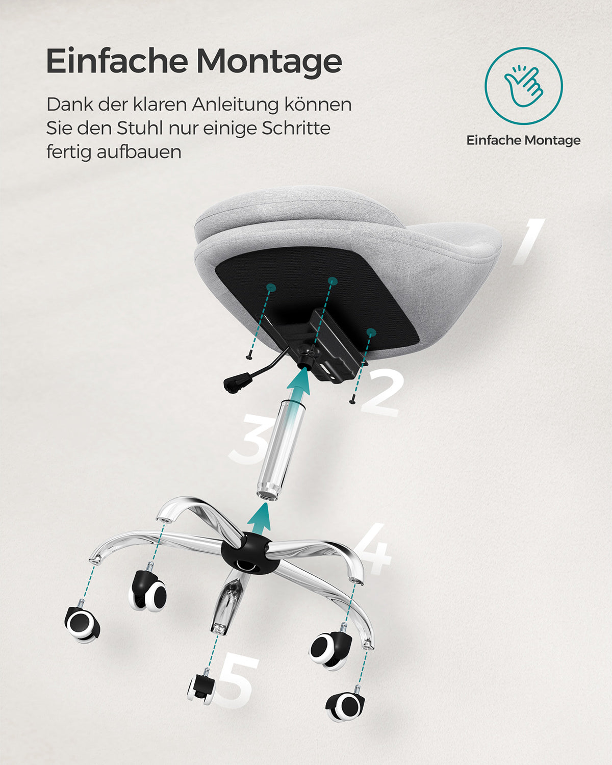 Drehstuhl ohne Armlehnen - Kompakter Bürostuhl - 360° verstellbarer Stuhl
