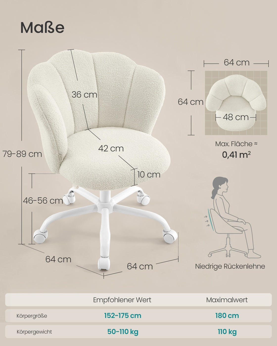 Ergonomischer Bürostuhl – höhenverstellbar – drehbar – bis 110 kg