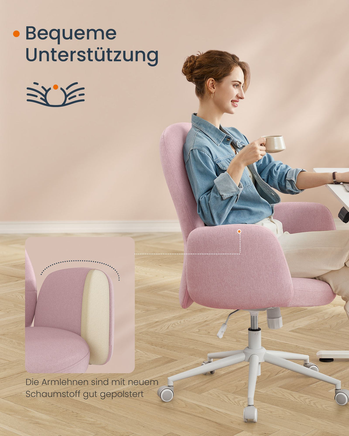 Ergonomischer Bürostuhl – Atmungsaktives Leinen-Mischgewebe – Verstellbar – Modernes Design – Bis 150 kg belastbar