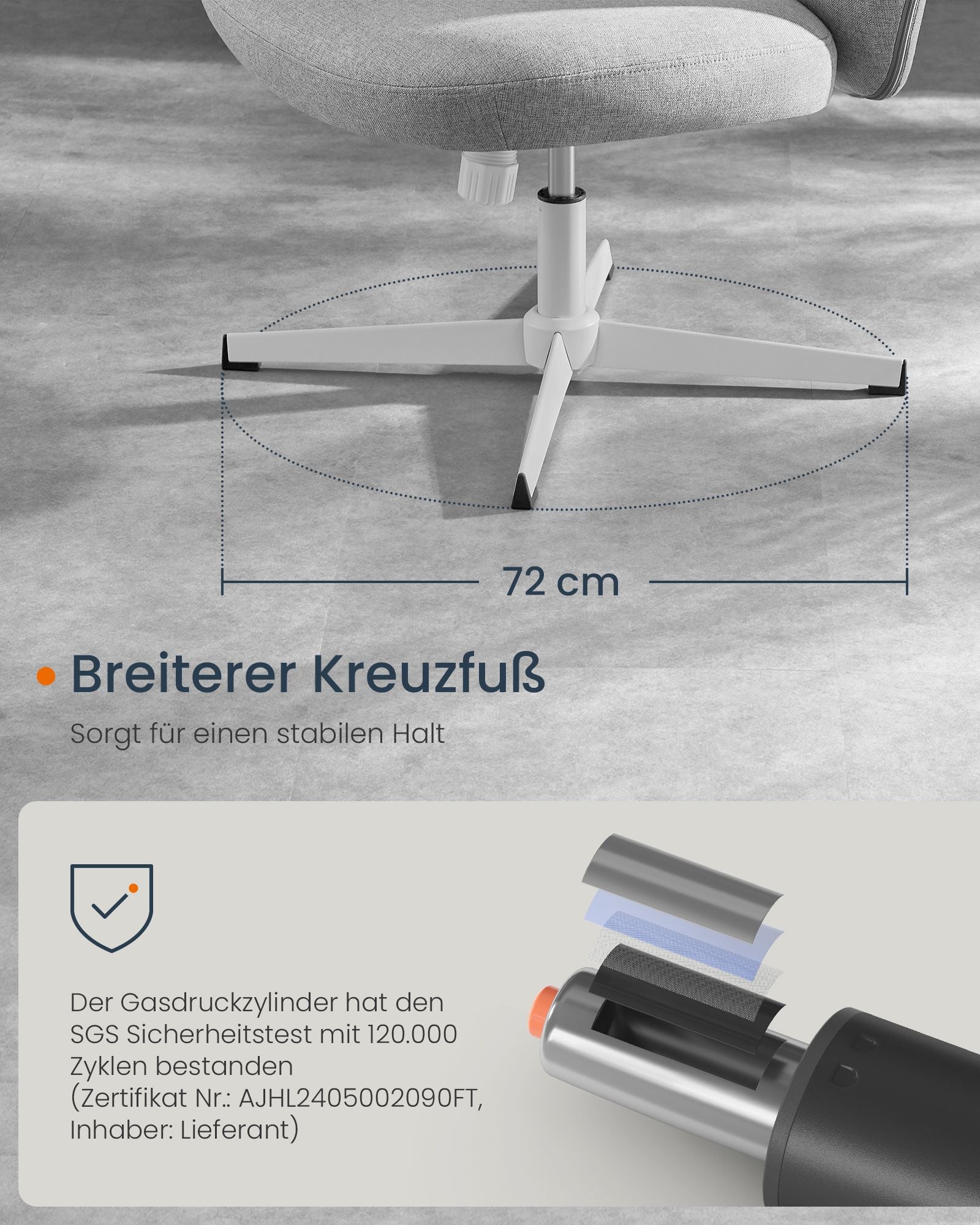 Moderner Drehstuhl – Bürostuhl mit Wippfunktion – Sitzhöhenverstellung – Polsterung in Leinenoptik – Mit oder ohne Rollen