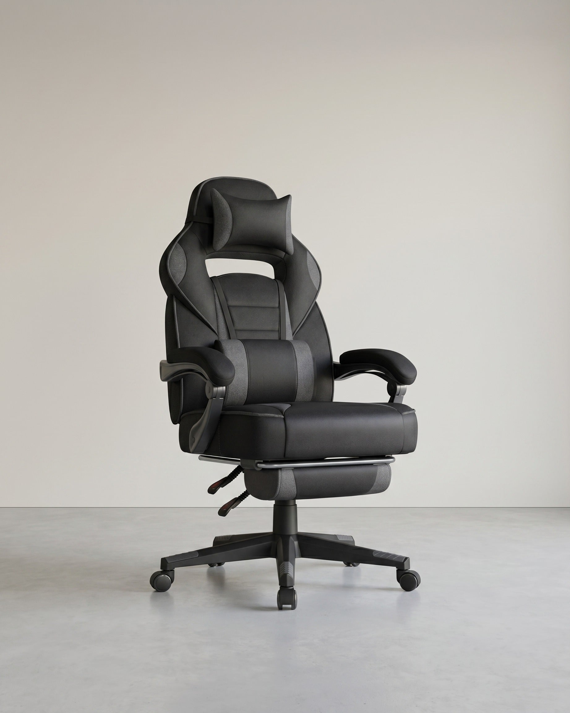Gaming-Stuhl – Ergonomischer Gaming-Stuhl – Verstellbarer Bürostuhl – Kopfstütze und Fußstütze – Schwarz / Grau