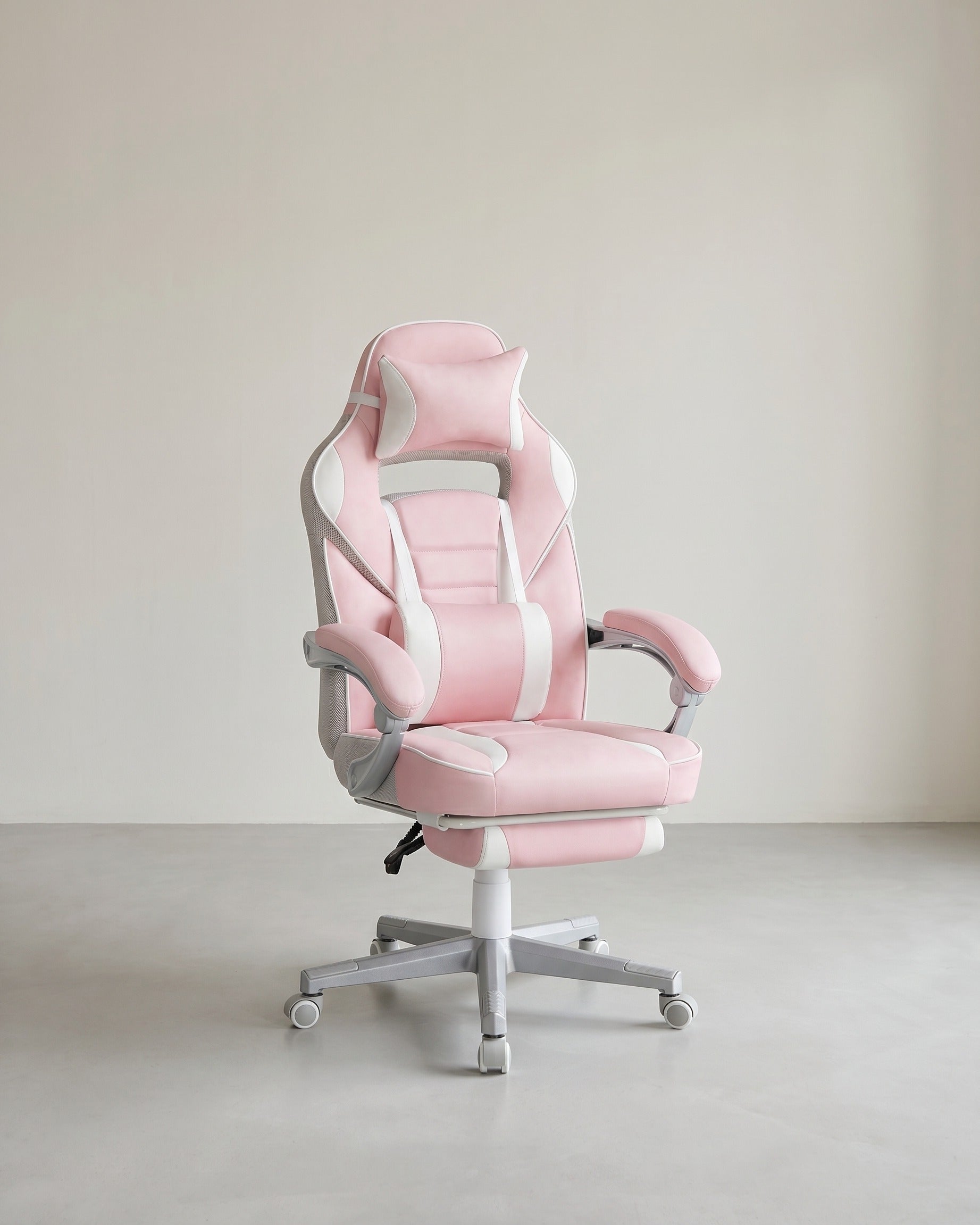 Gaming-Stuhl – Ergonomischer Gaming-Stuhl – Verstellbarer Bürostuhl – Kopfstütze und Fußstütze – Rosa
