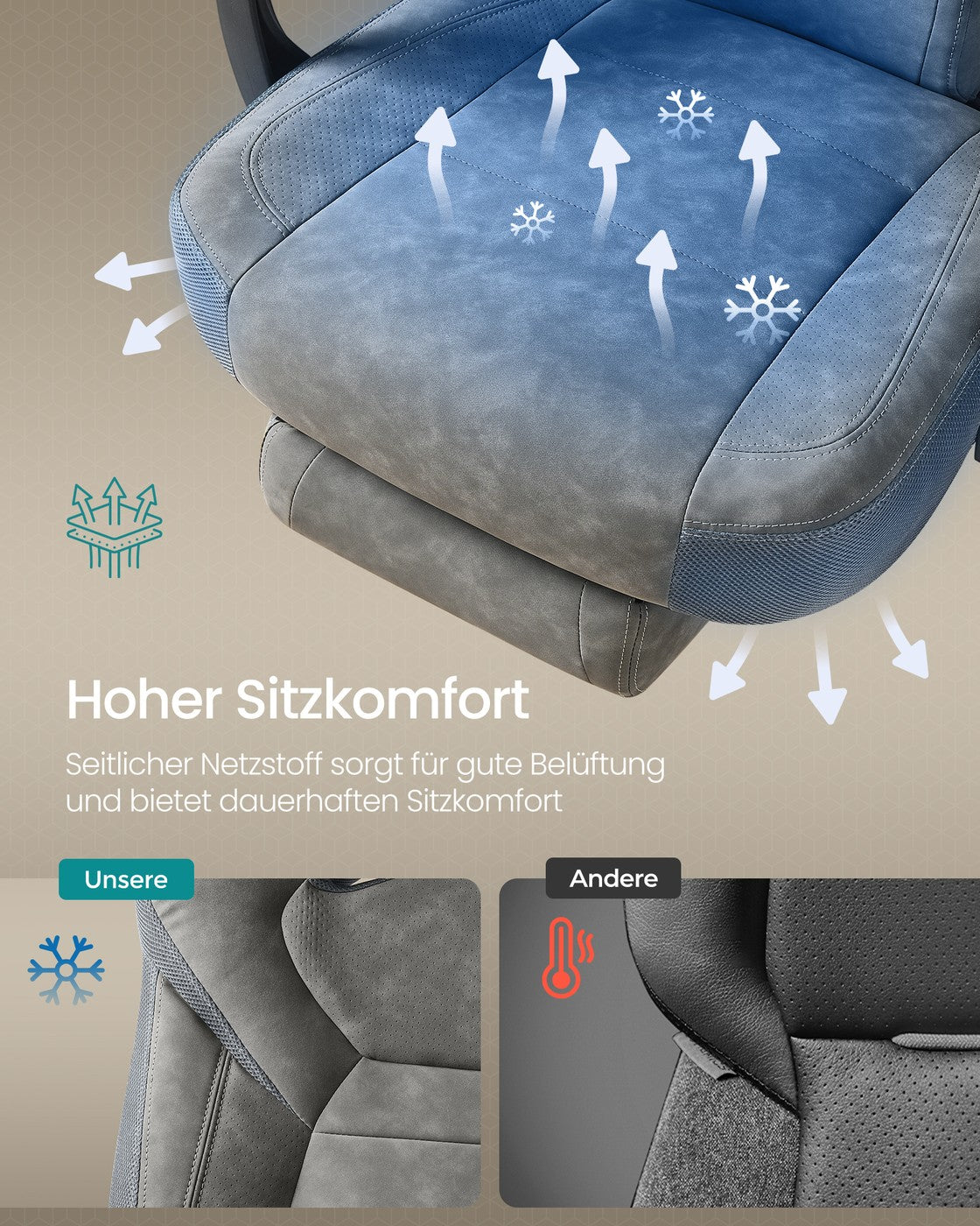 Gaming-Stuhl mit Fußstütze – ergonomisch – neigbar – extra dicke Sitzfläche – höhenverstellbar