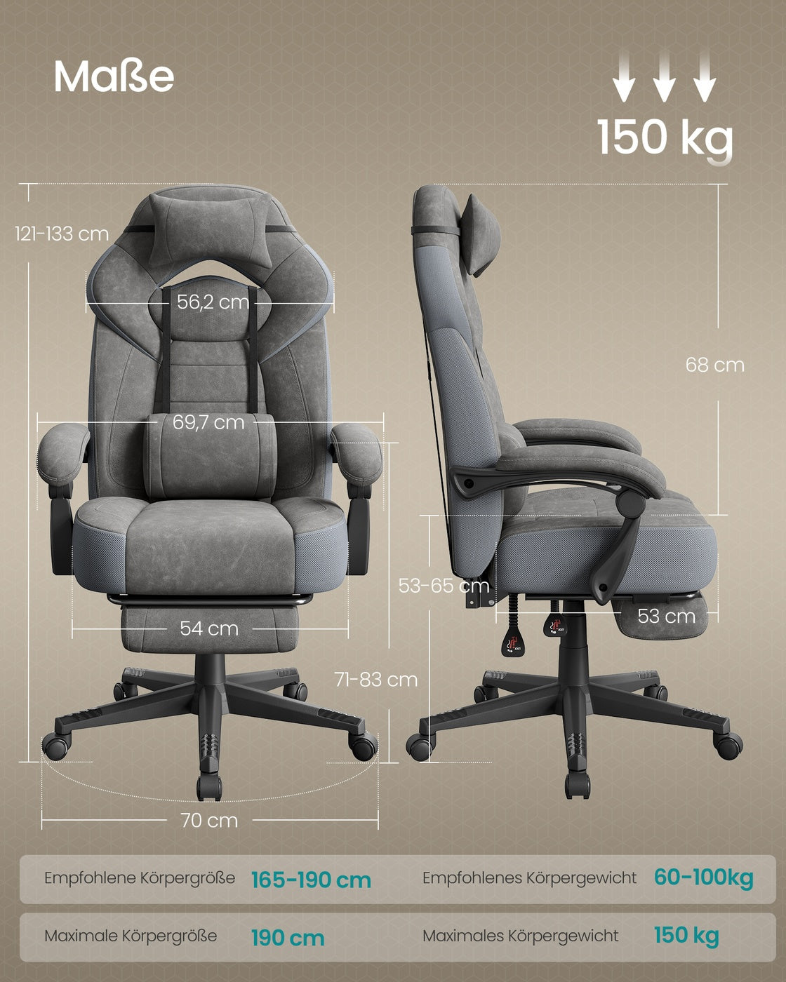 Gaming-Stuhl mit Fußstütze – ergonomisch – neigbar – extra dicke Sitzfläche – höhenverstellbar