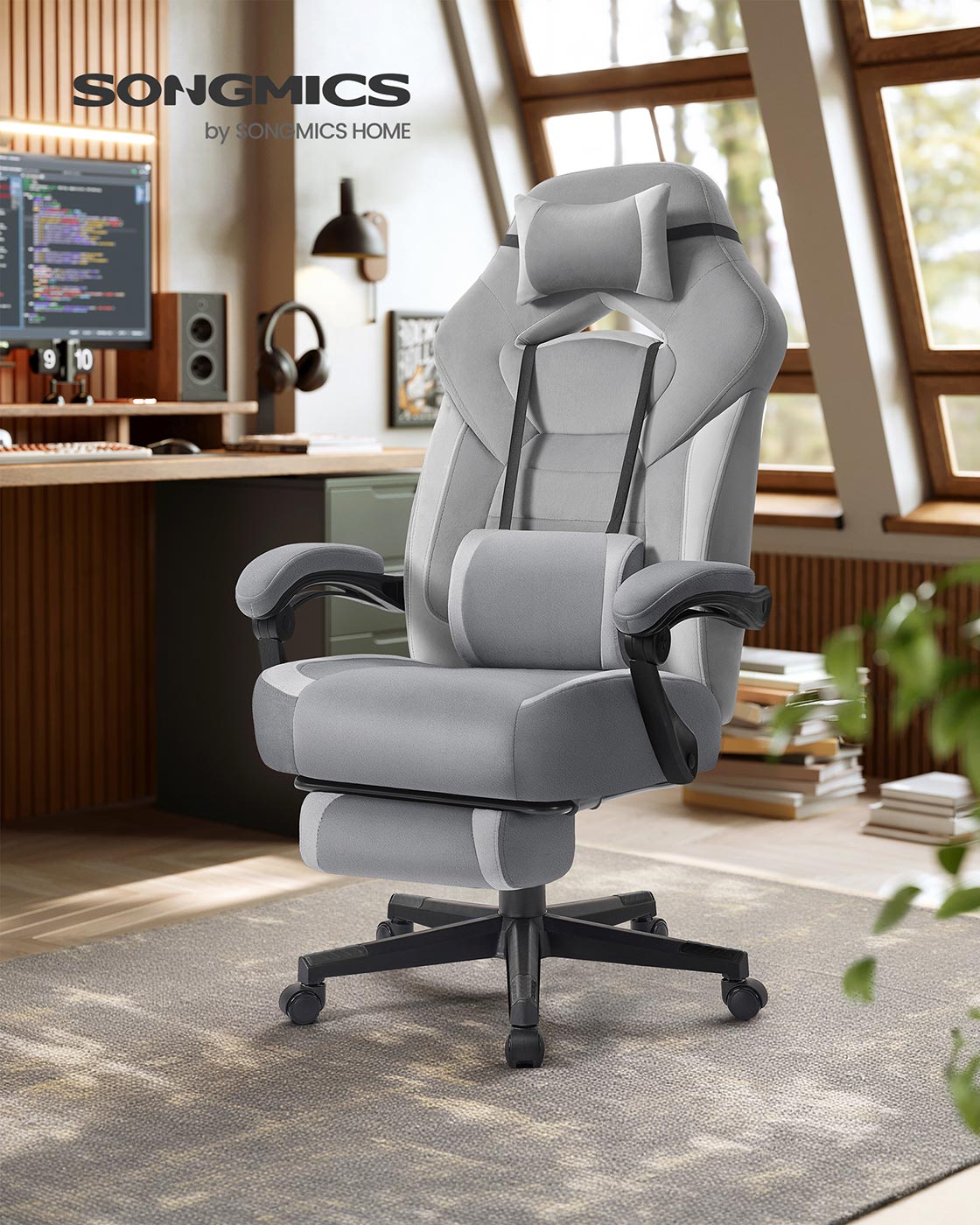 Gaming-Stuhl mit Fußstütze – ergonomisch – neigbar – extra dicke Sitzfläche – höhenverstellbar