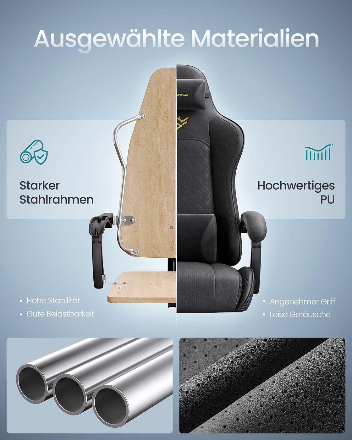 Gaming-Stuhl – Ergonomischer Bürostuhl mit Fußstütze und Synchronmechanismus – Vollständig verstellbar