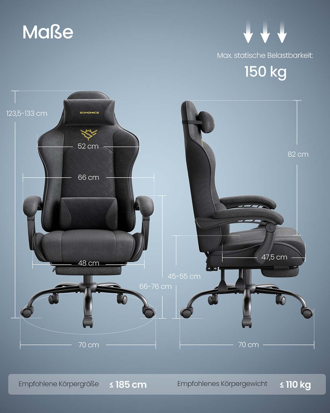 Gaming-Stuhl – Ergonomischer Bürostuhl mit Fußstütze und Synchronmechanismus – Vollständig verstellbar