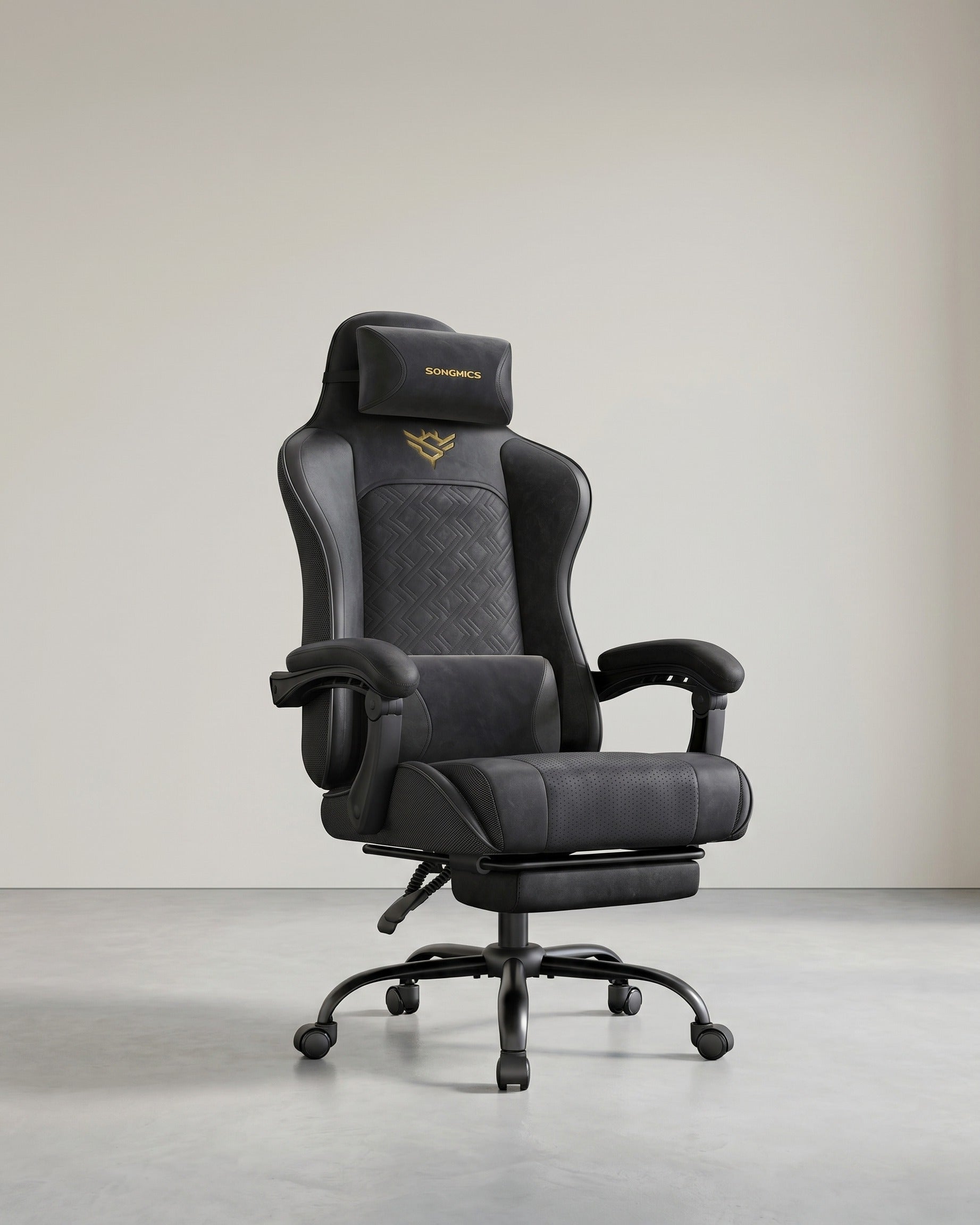 Gaming-Stuhl – Ergonomischer Bürostuhl mit Fußstütze und Synchronmechanismus – Vollständig verstellbar – Schwarz