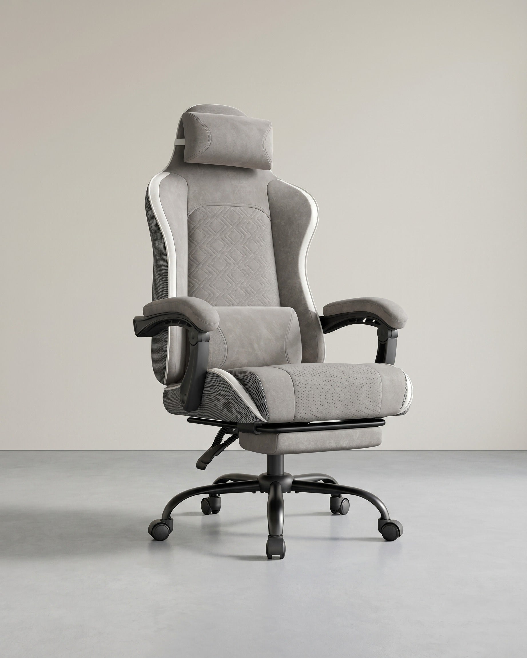 Gaming-Stuhl – Ergonomischer Bürostuhl mit Fußstütze und Synchronmechanismus – Vollständig verstellbar – Grau