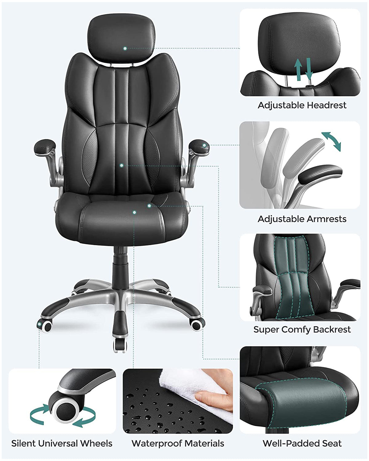 Ergonomischer Regiestuhl - Bürostuhl Leder - Belastbar bis 150 kg