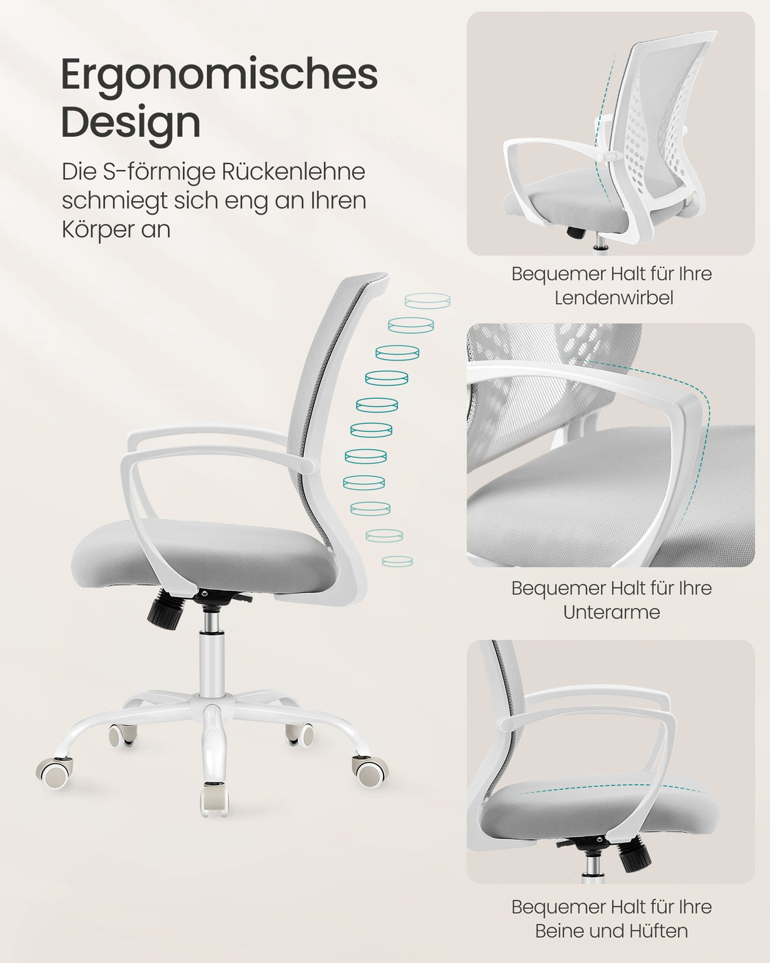 Ergonomischer Bürostuhl - Mit Mesh-Rückenlehne - Höhenverstellbar Mit Wippfunktion