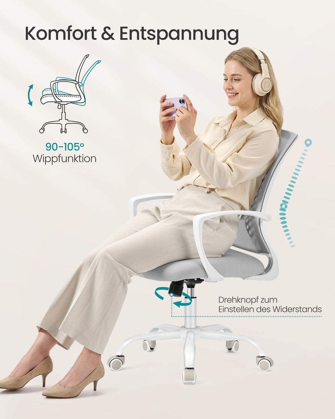 Ergonomischer Bürostuhl - Mit Mesh-Rückenlehne - Höhenverstellbar Mit Wippfunktion