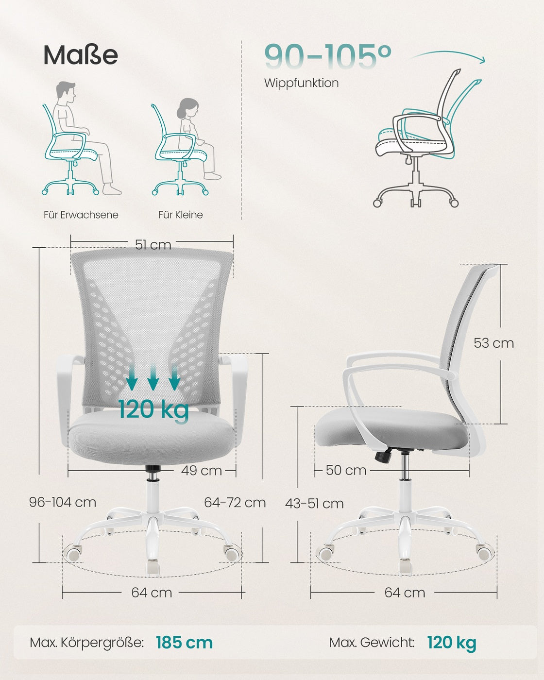 Ergonomischer Bürostuhl - Mit Mesh-Rückenlehne - Höhenverstellbar Mit Wippfunktion