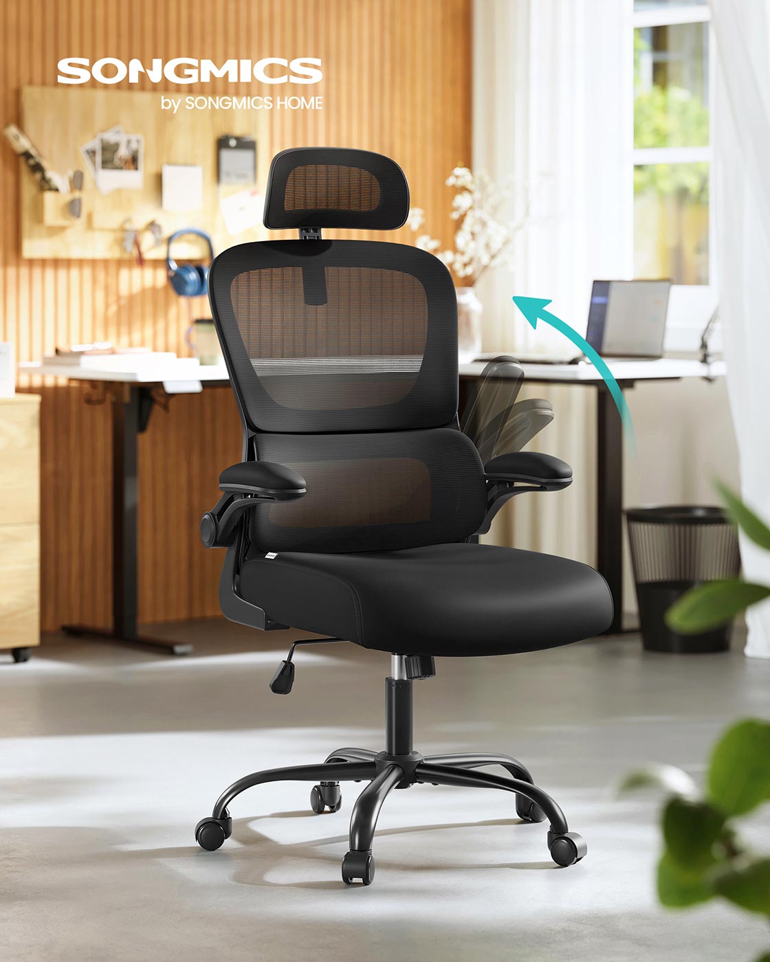 Ergonomischer Bürostuhl – Verstellbare Lordosenstütze – Netzrückenlehne – Neigbare Rückenlehne und Kopfstütze