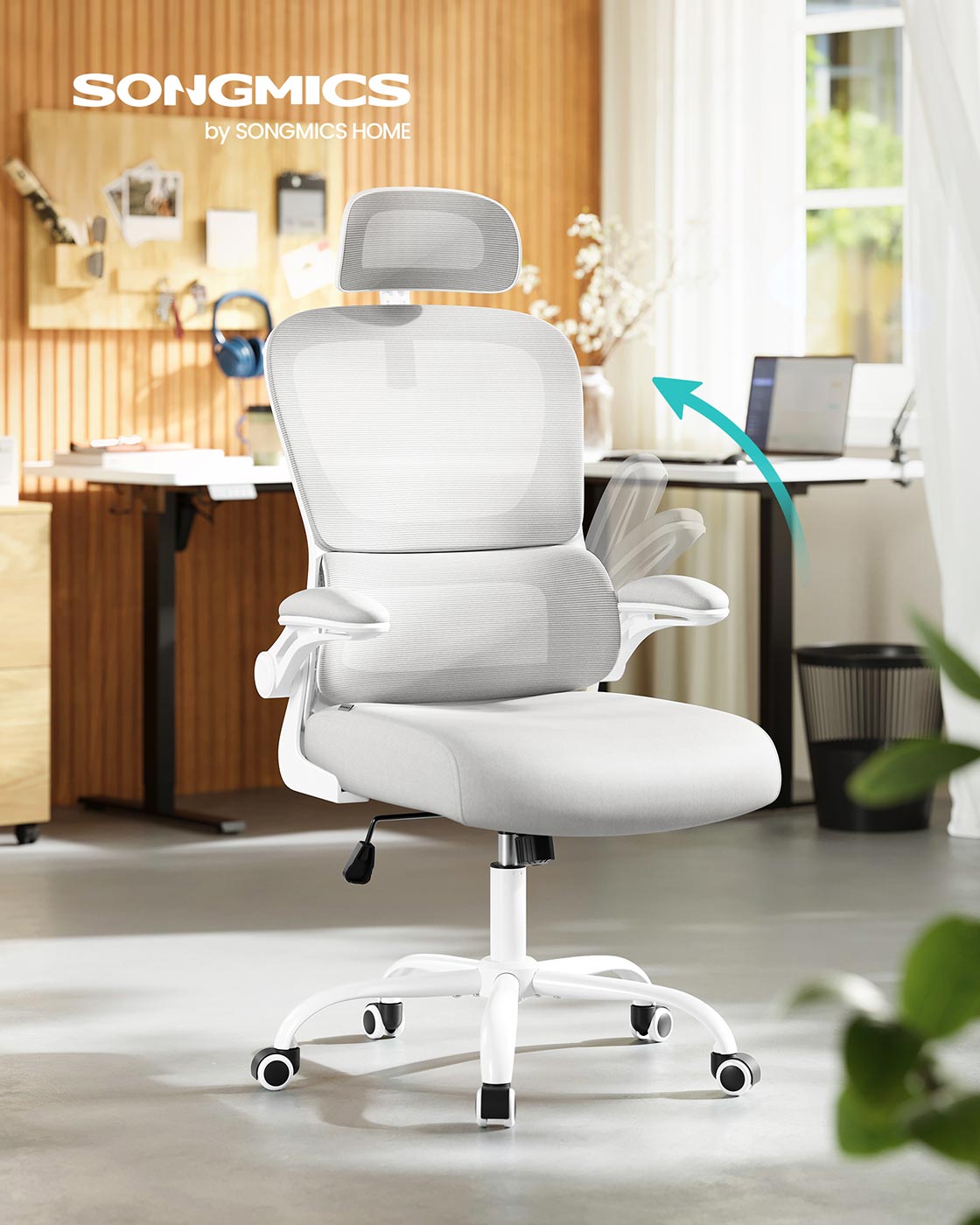 Ergonomischer Bürostuhl – Verstellbare Lordosenstütze – Netzrückenlehne – Neigbare Rückenlehne und Kopfstütze