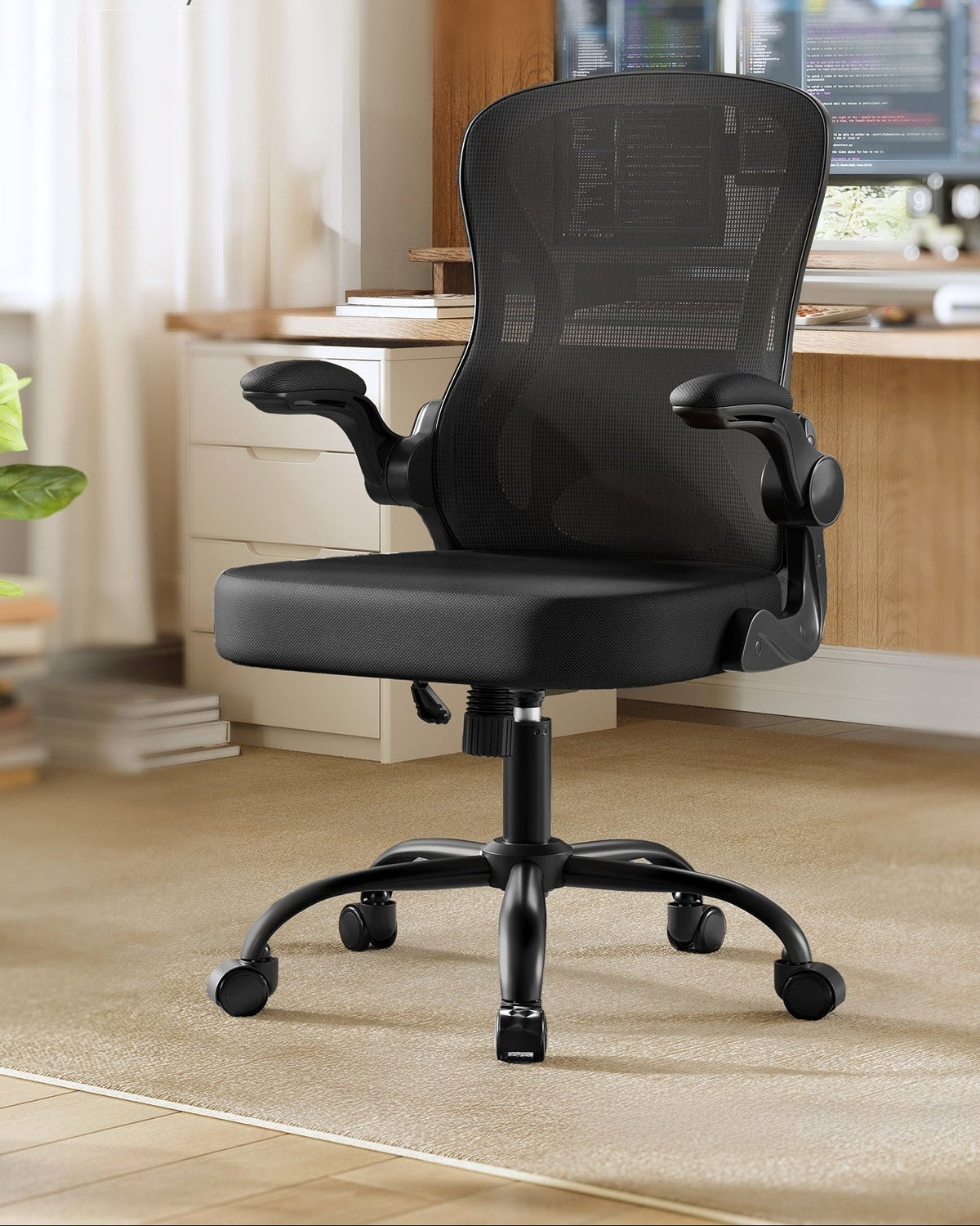 Ergonomischer Bürostuhl – Höhenverstellbar – Klappbare Armlehnen – Atmungsaktives Netzgewebe