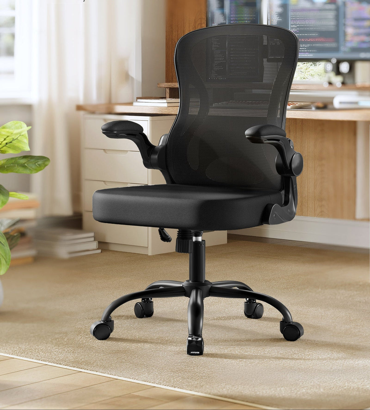 Ergonomischer Bürostuhl – Höhenverstellbar – Klappbare Armlehnen – Atmungsaktives Netzgewebe