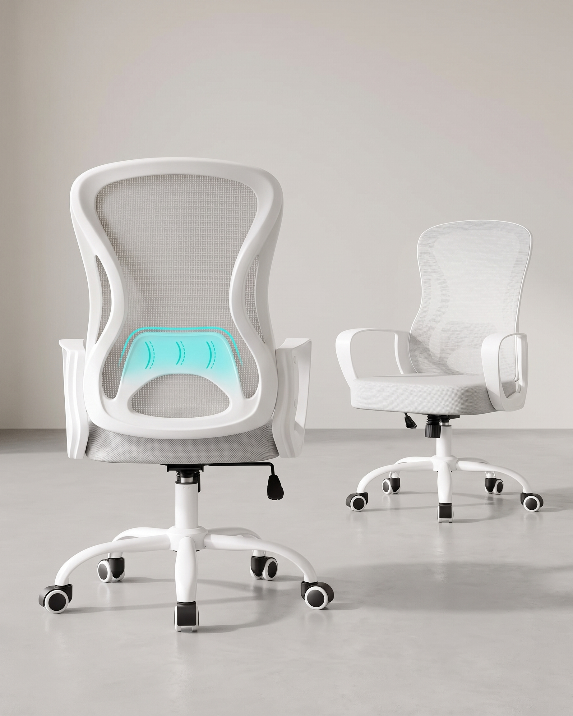 Ergonomischer Bürostuhl – Höhenverstellbar – Klappbare Armlehnen – Atmungsaktives Netzgewebe – Weiß