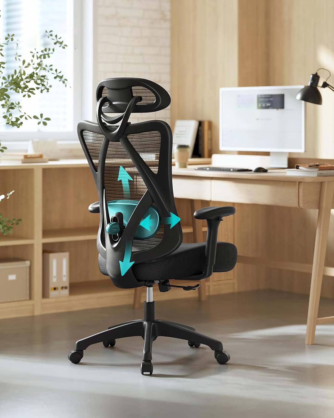 Ergonomischer Bürostuhl – Verstellbare Rücken- und Armlehne – Verstellbare Kopfstütze – 150 kg Tragkraft