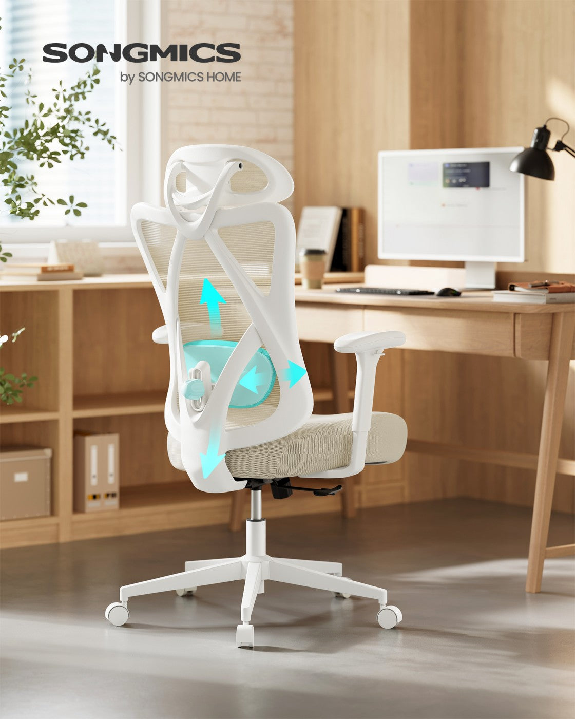 Ergonomischer Bürostuhl – Verstellbare Rücken- und Armlehne – Verstellbare Kopfstütze – 150 kg Tragkraft
