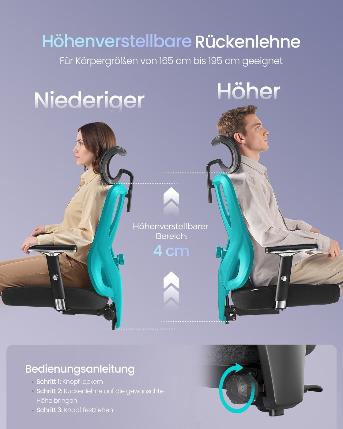 Bürostuhl - Ergonomisch - Verstellbare Lendenstütze Und Kopfstütze - Bis 150 kg