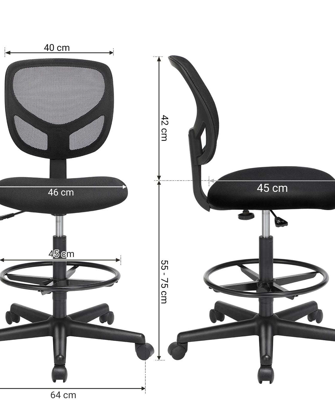 Ergonomischer Bürostuhl hoch – mit verstellbarer Fußstütze – ohne Armlehnen